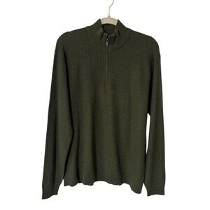 MNG By Mango Thermal 1/4 Zip Long Sleeve Shirt Men's Size Large Green Mock Neck